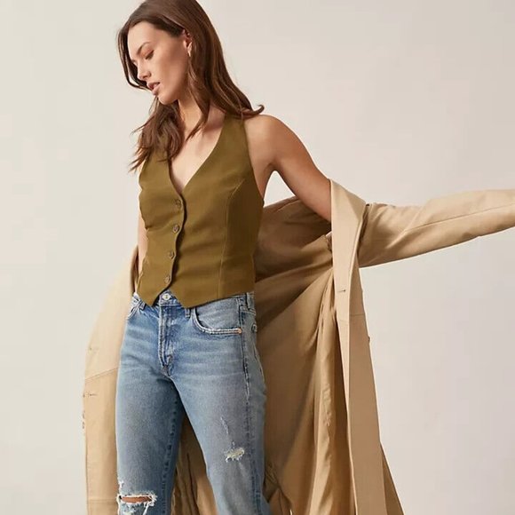 Anthropologie Tan/Olive Green Vest/Waistcoat - Picture 1 of 7